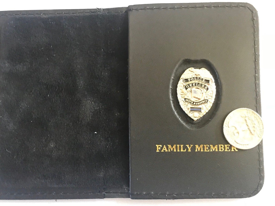Police Officer Mini Badge SILVER Thin Blue Line Wallet (FAMILY MEMBER)