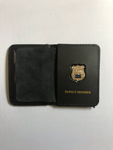 Police Officer Thin Blue Line Mini Shield Leather ID Wallet - (Family Member)