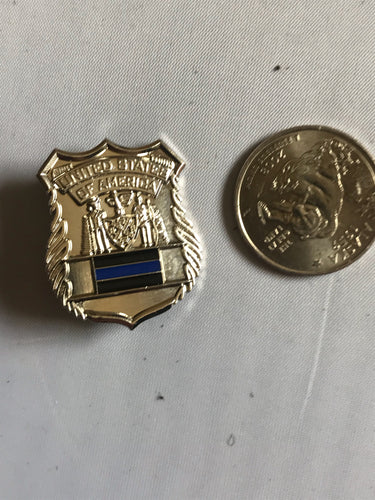 POLICE OFFICER MINI BADGE SLIVER SHIELD THIN BLUE LINE HAT PIN